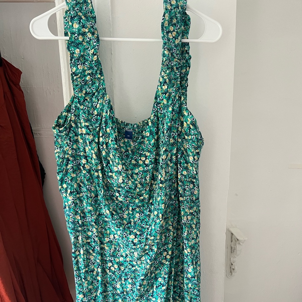 Green Floral Print Mini Dress - 2X